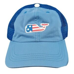 Vineyard Vines Americana Whale Logo Trucker Hat Patriotic Blue Red White‎